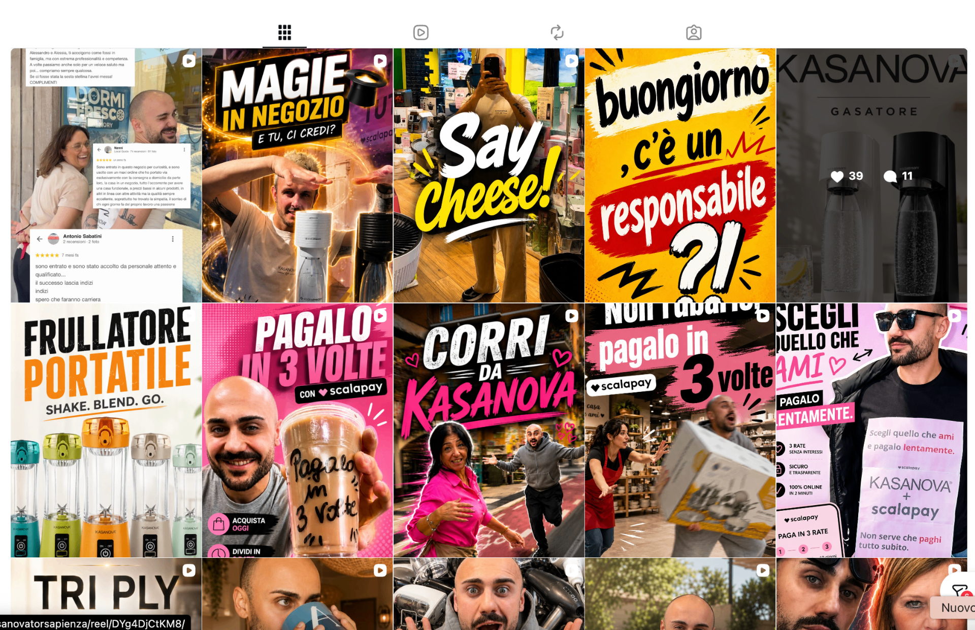 Feed Instagram Kasanova senza format ricorrente